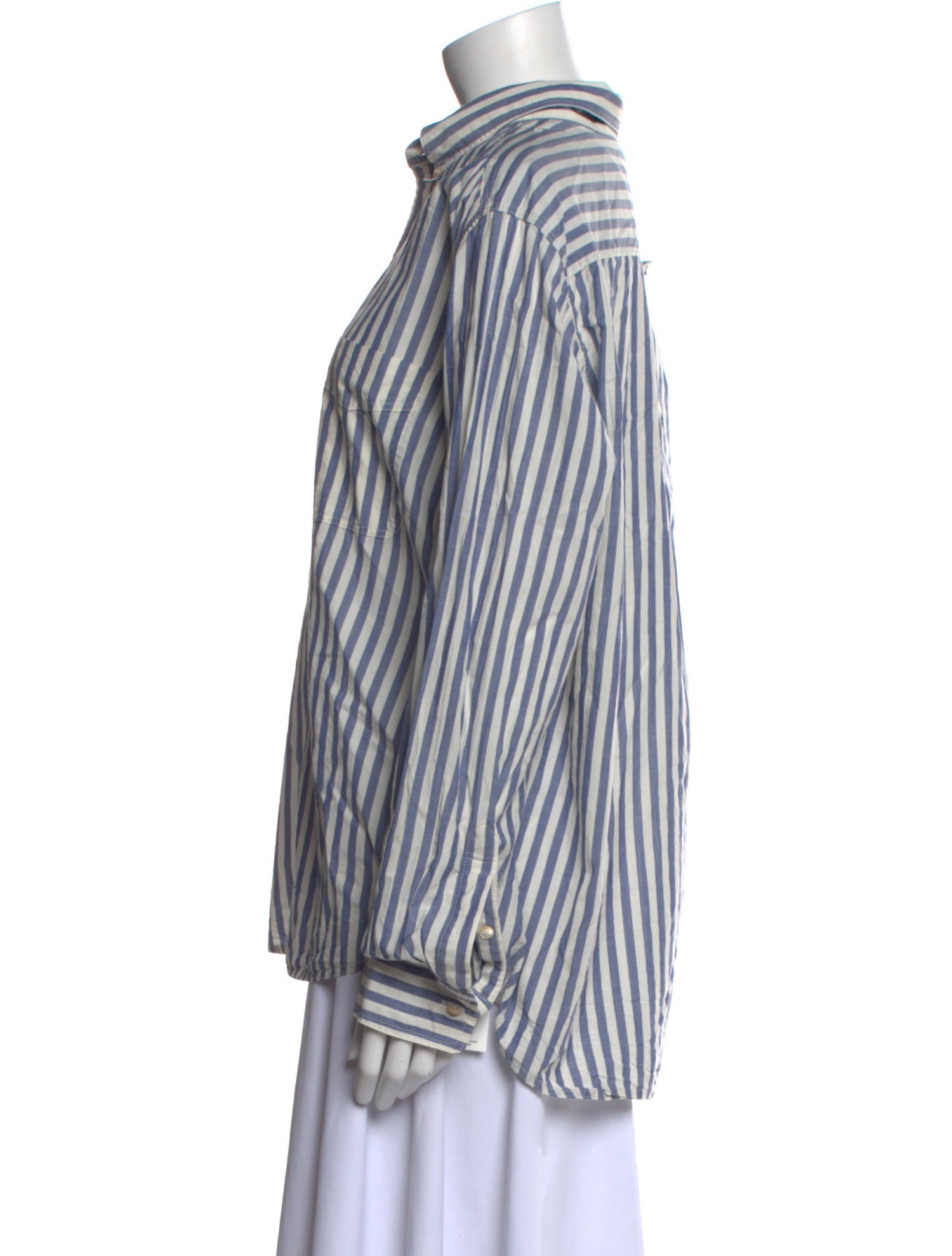 A Kind of Guise Striped Mock Neck Button-Up Top