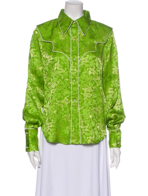 Kim Shui Printed Long Sleeve Button-Up Top Green