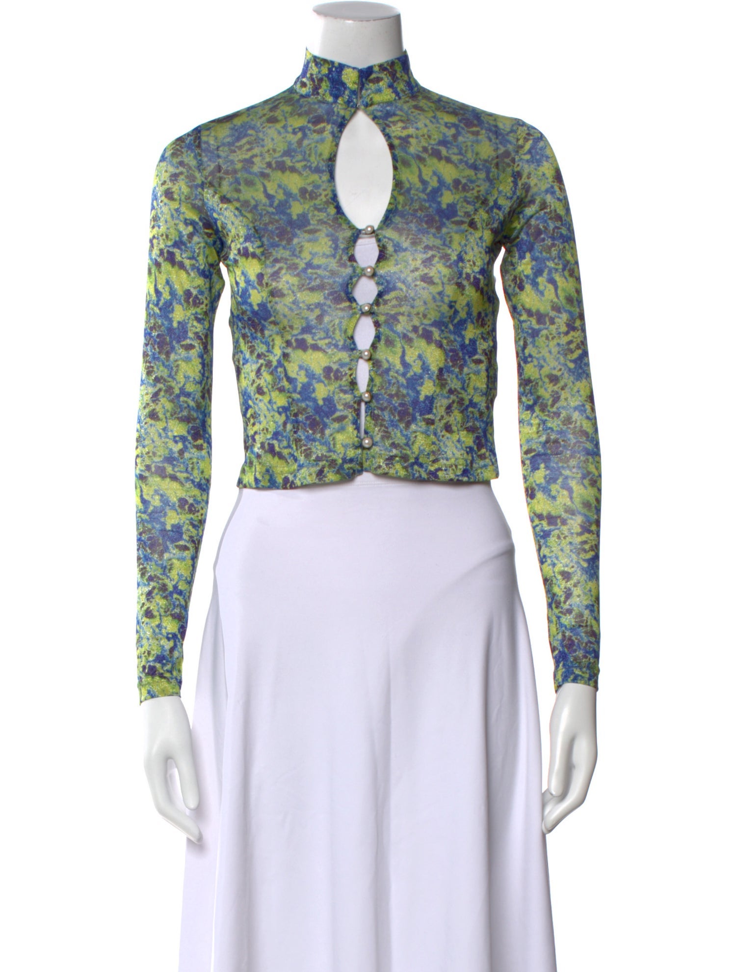 Kim Shui Floral Print Mock Neck Crop Top