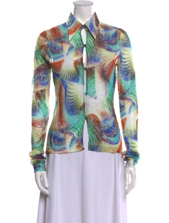 Kim Shui Printed Long Sleeve Button-Up Top