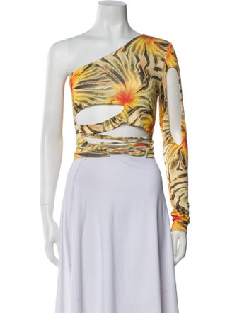 Kim Shui Printed One-Shoulder Crop Top