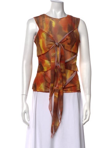 Pre-owned Kim Shui Printed V-neck Top In Orange