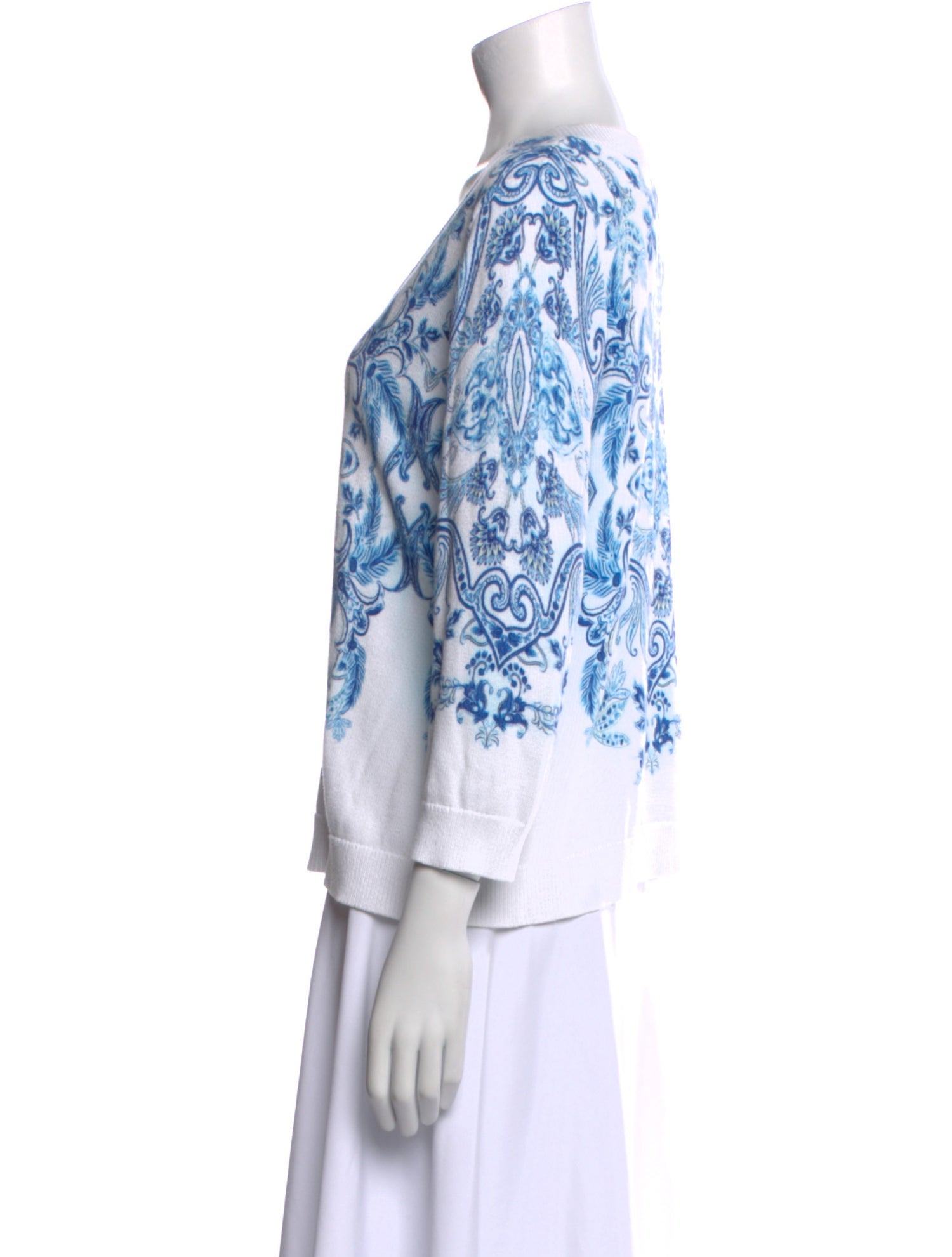 Kinross Cashmere Paisley Print V-Neck Sweater