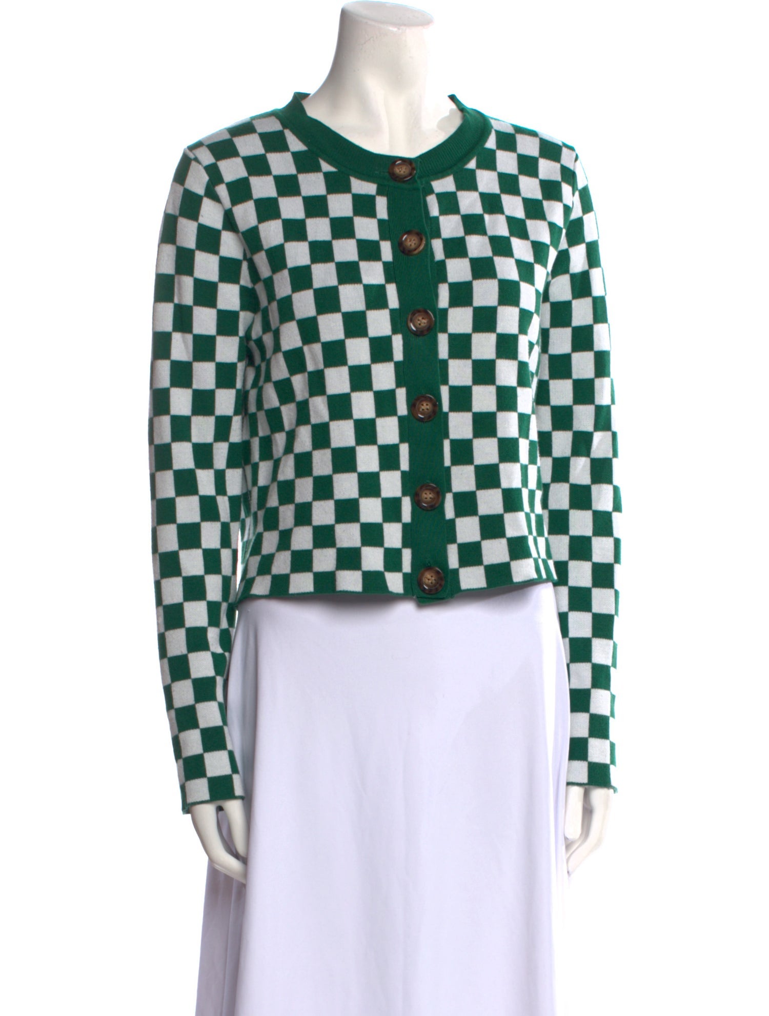 Kitri Plaid Print Crew Neck Sweater