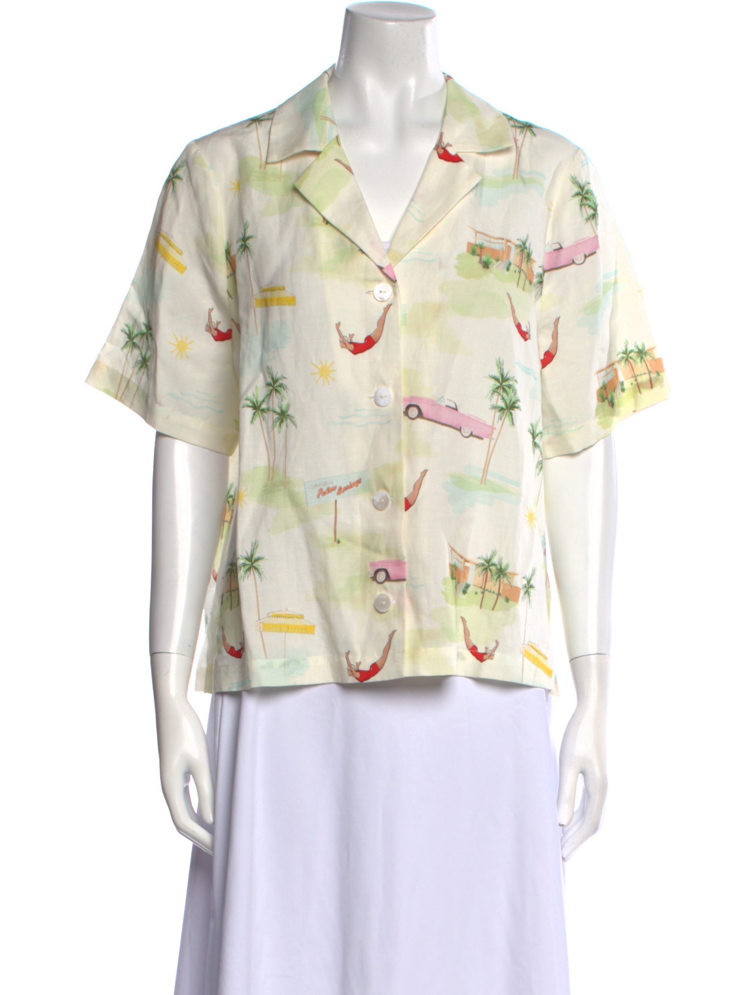 Kitri Printed Short Sleeve Button-Up Top w/ Tags