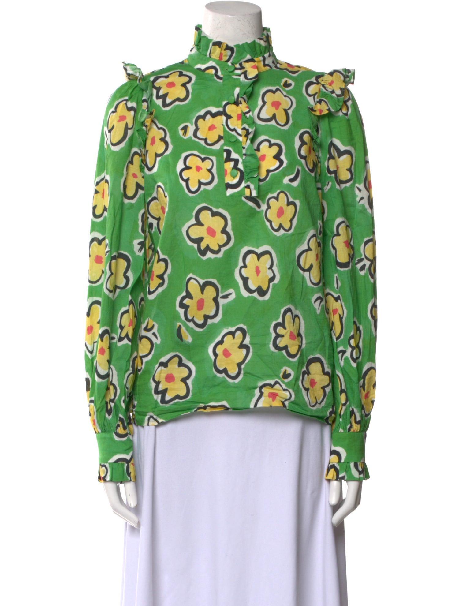 Kitri Floral Print Mock Neck Blouse