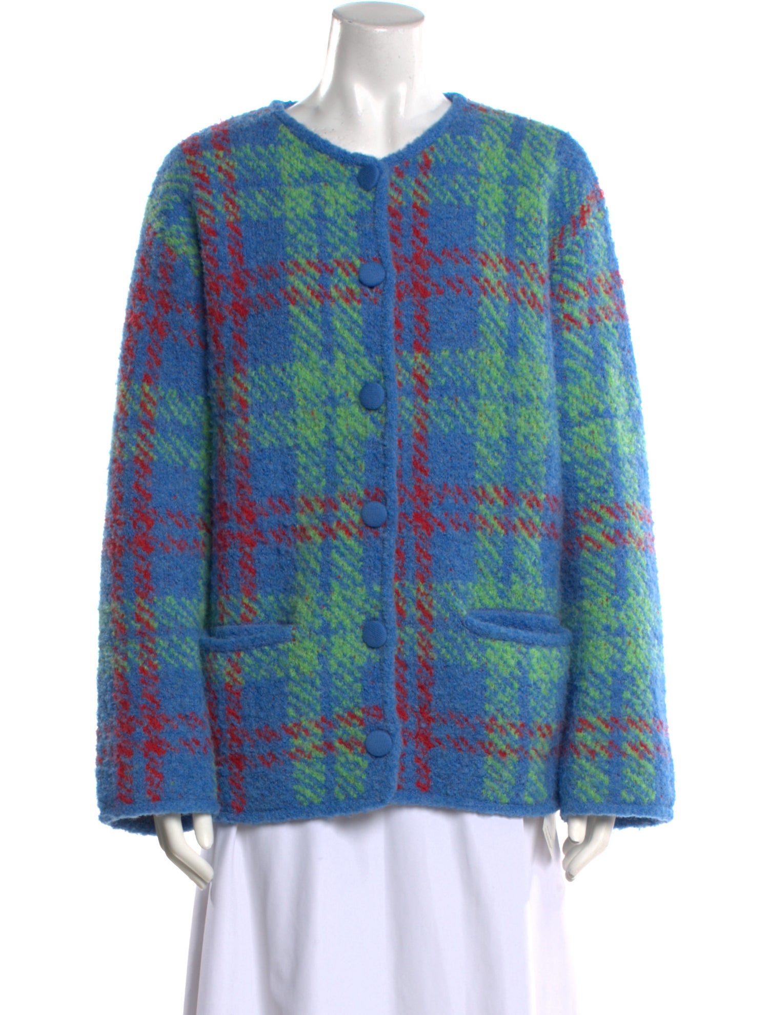 Kitri Plaid Print Crew Neck Sweater