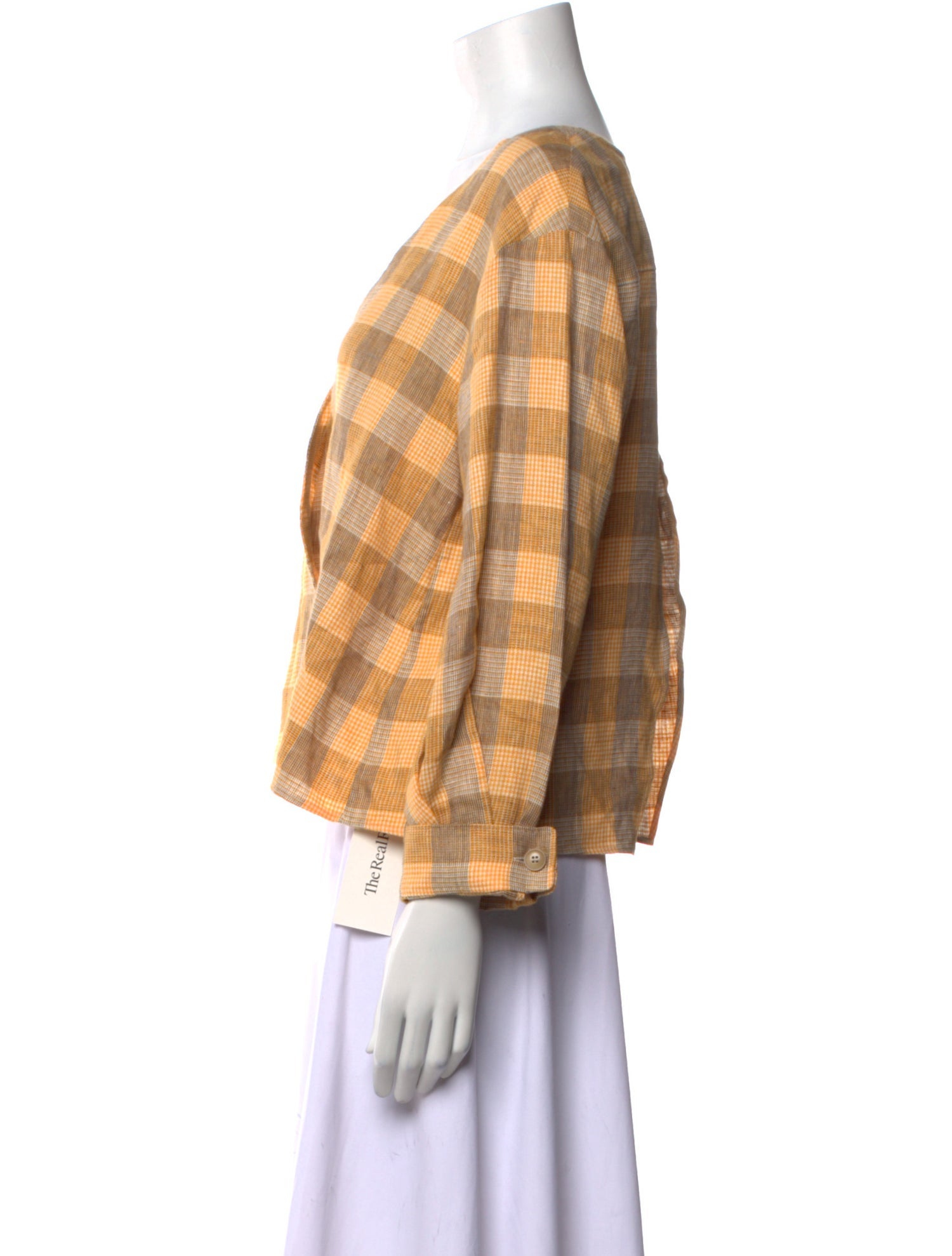 King & Tuckfield Linen Plaid Print Crop Top