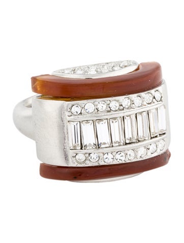 Kenneth Jay Lane x Brandon Maxwell Cocktail Ring Crystal & Resin 7.5