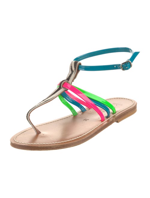 K.Jacques Leather Colorblock Pattern T-Strap Sandals