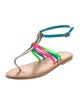 K.Jacques Leather Colorblock Pattern T-Strap Sandals