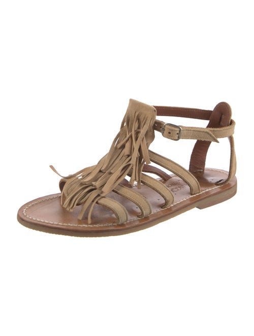 K.Jacques Suede Fringe Trim Accent Gladiator Sandals