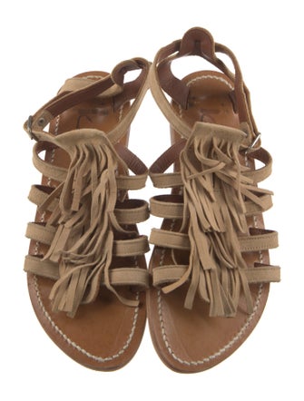 K.Jacques Suede Fringe Trim Accent Gladiator Sandals