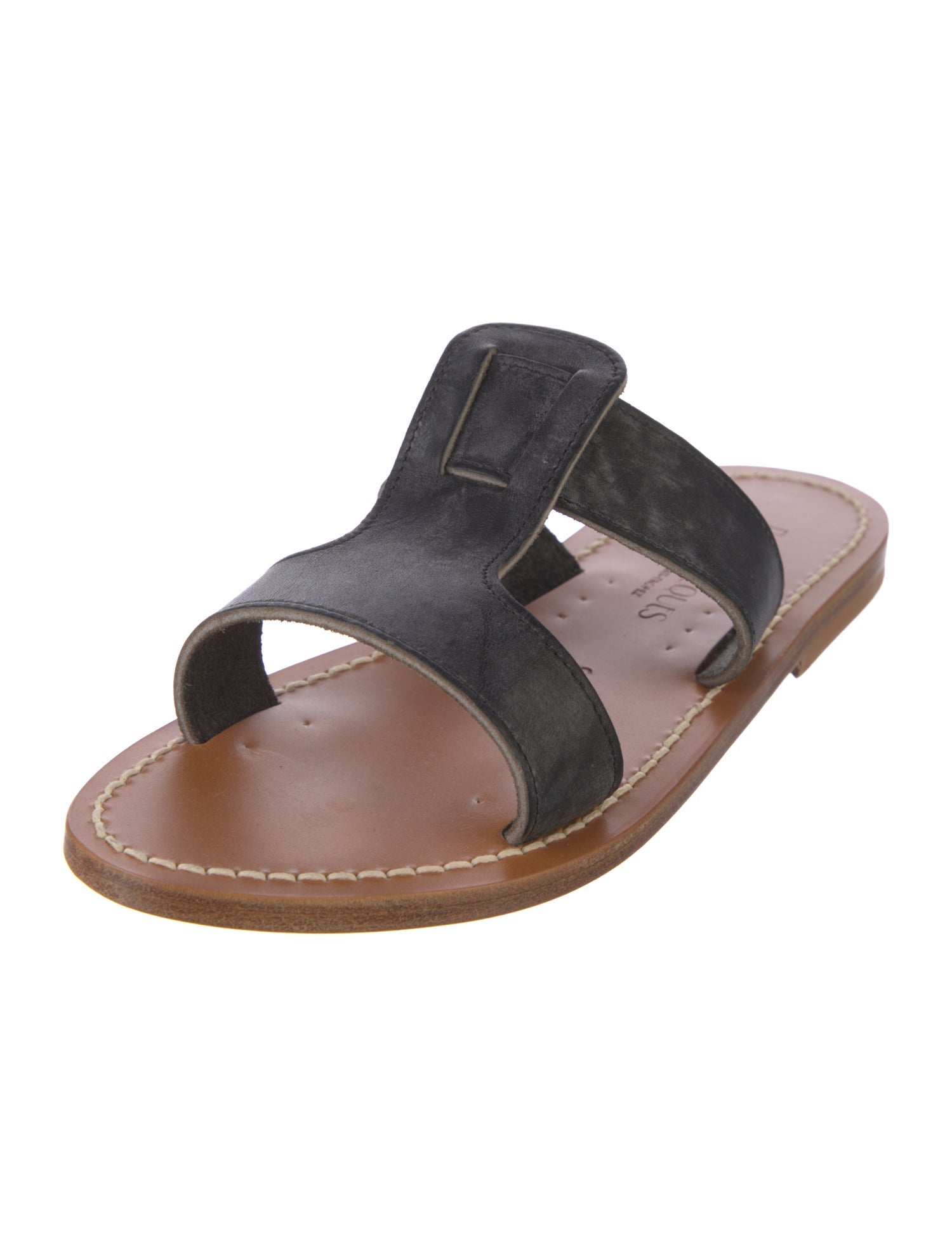 K.Jacques Leather Colorblock Pattern Slides
