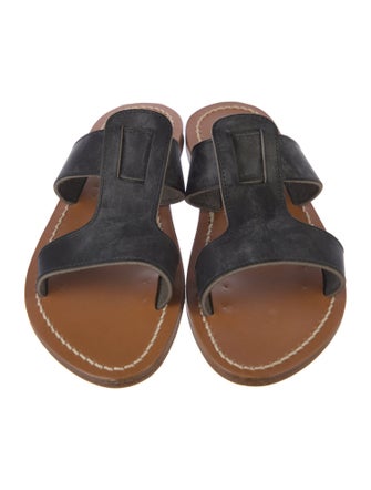 K.Jacques Leather Colorblock Pattern Slides