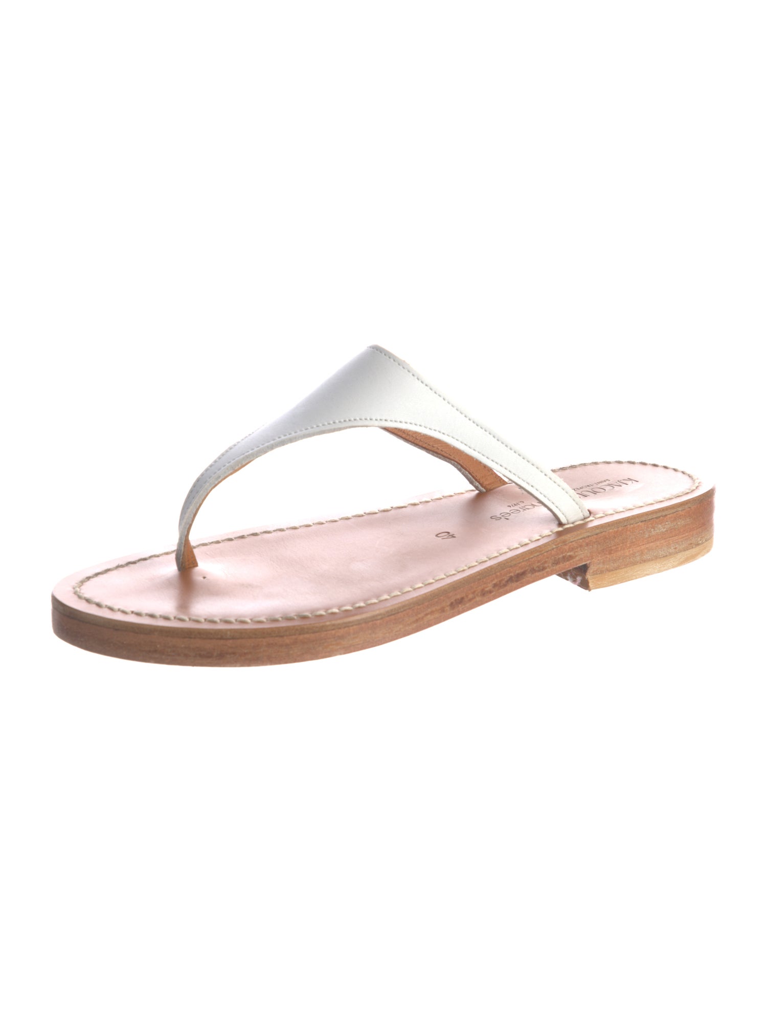 K.Jacques Leather Beaded Accents T-Strap Sandals