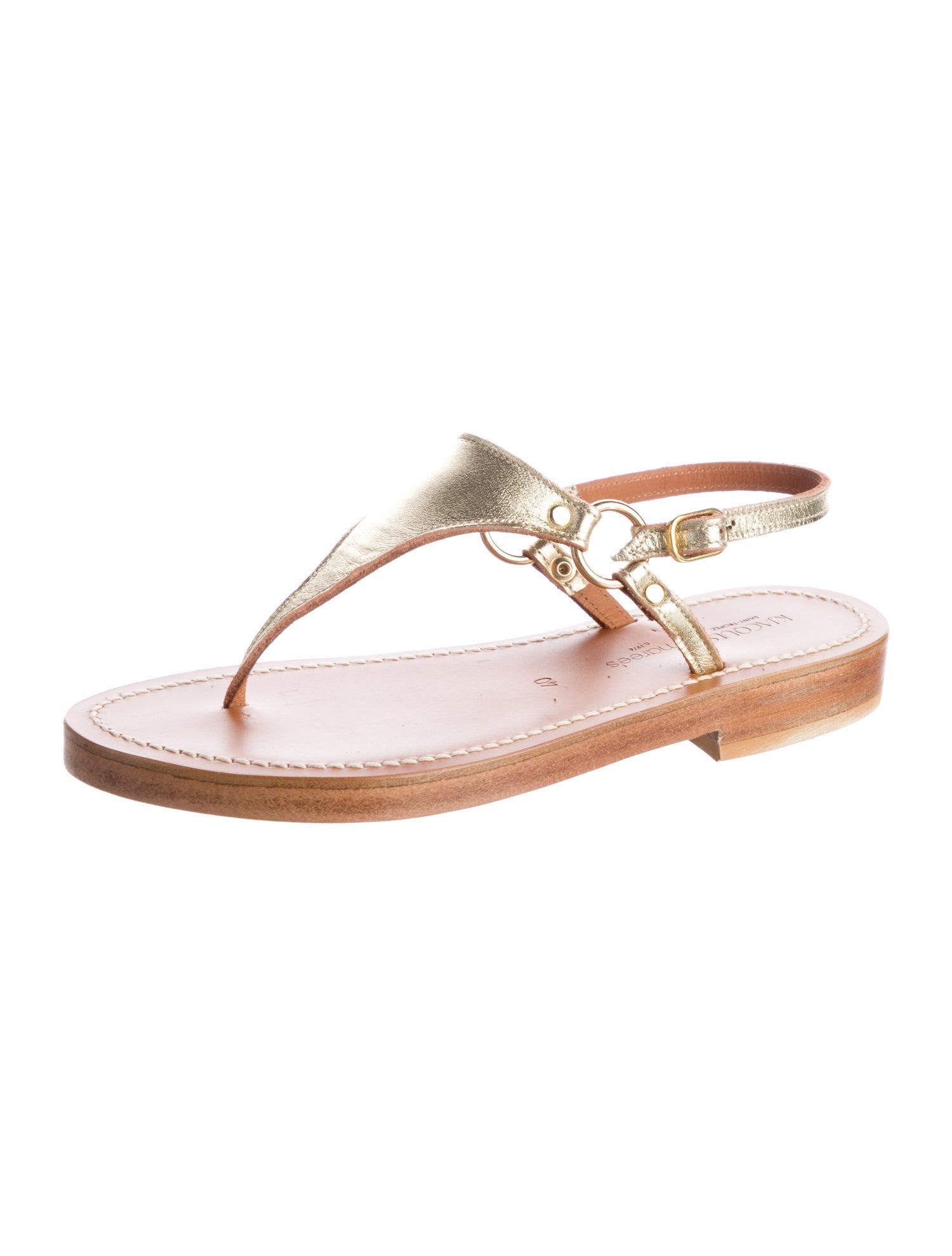 K.Jacques Leather T-Strap Sandals
