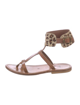 K.Jacques Leather Animal Print Gladiator Sandals