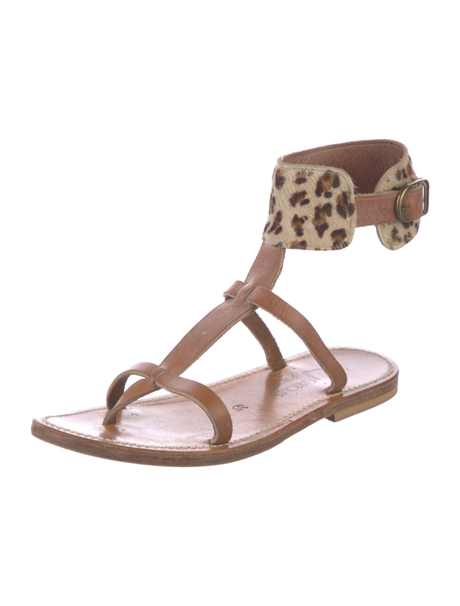K.Jacques Leather Animal Print Gladiator Sandals