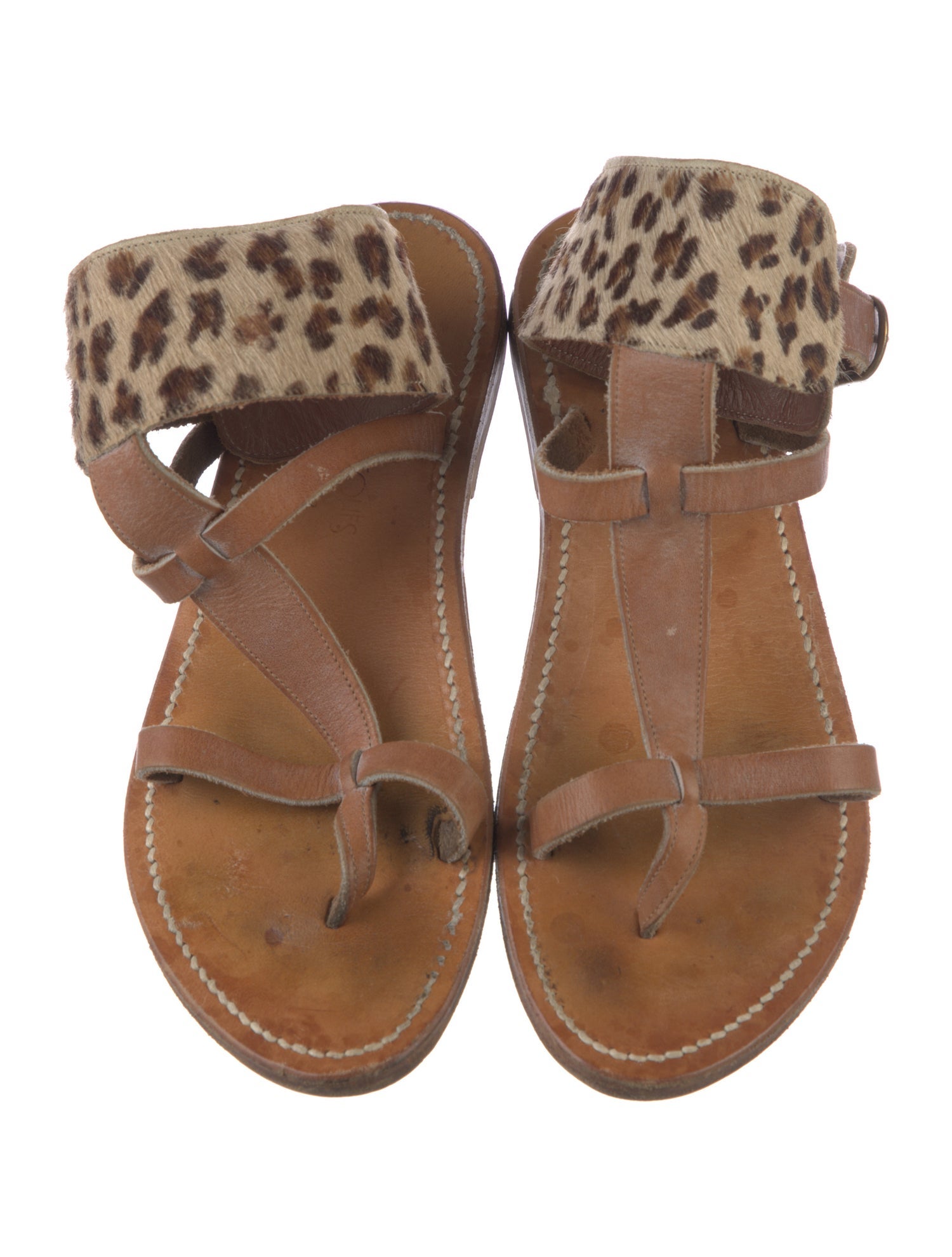 K.Jacques Leather Animal Print Gladiator Sandals