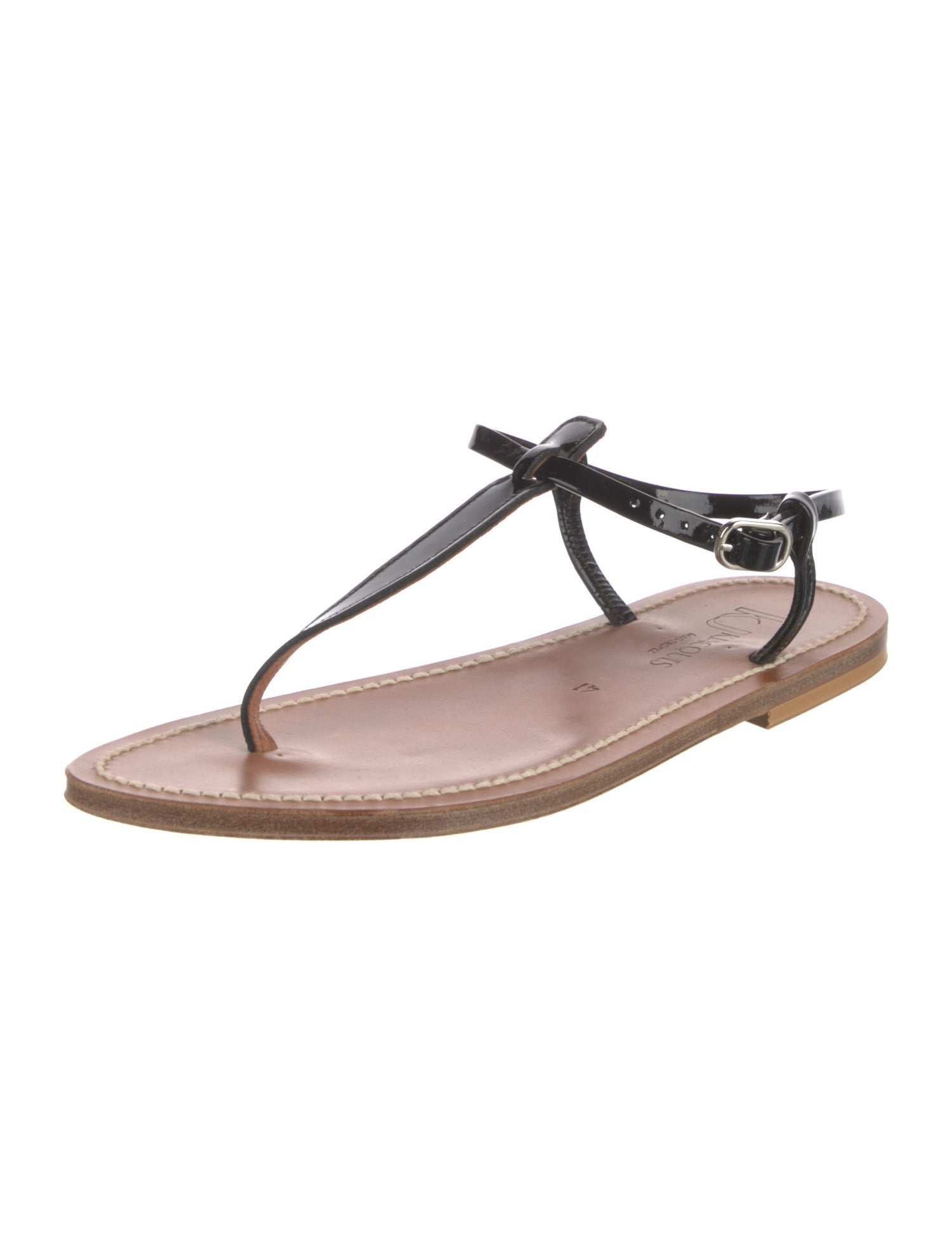 K.Jacques Patent Leather T-Strap Sandals