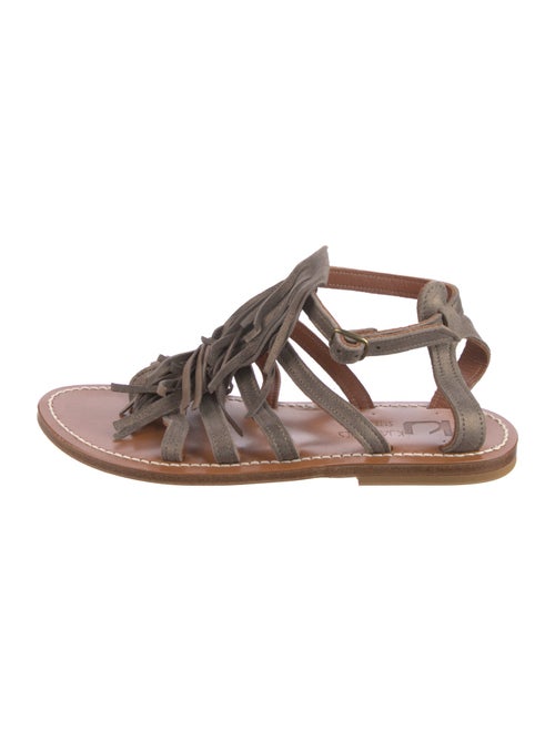 K.Jacques Leather Fringe Trim Accent Gladiator Sandals