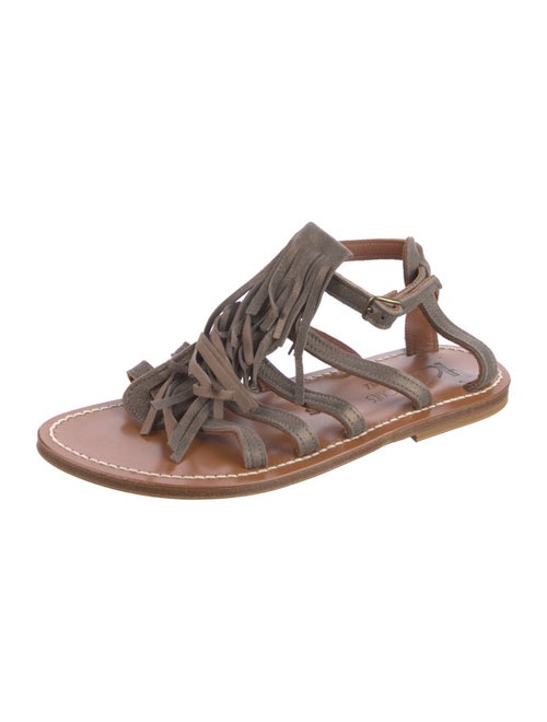K.Jacques Leather Fringe Trim Accent Gladiator Sandals