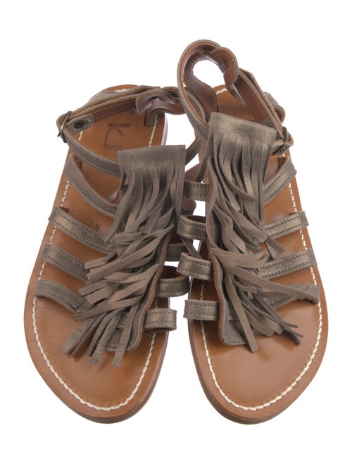 K.Jacques Leather Fringe Trim Accent Gladiator Sandals