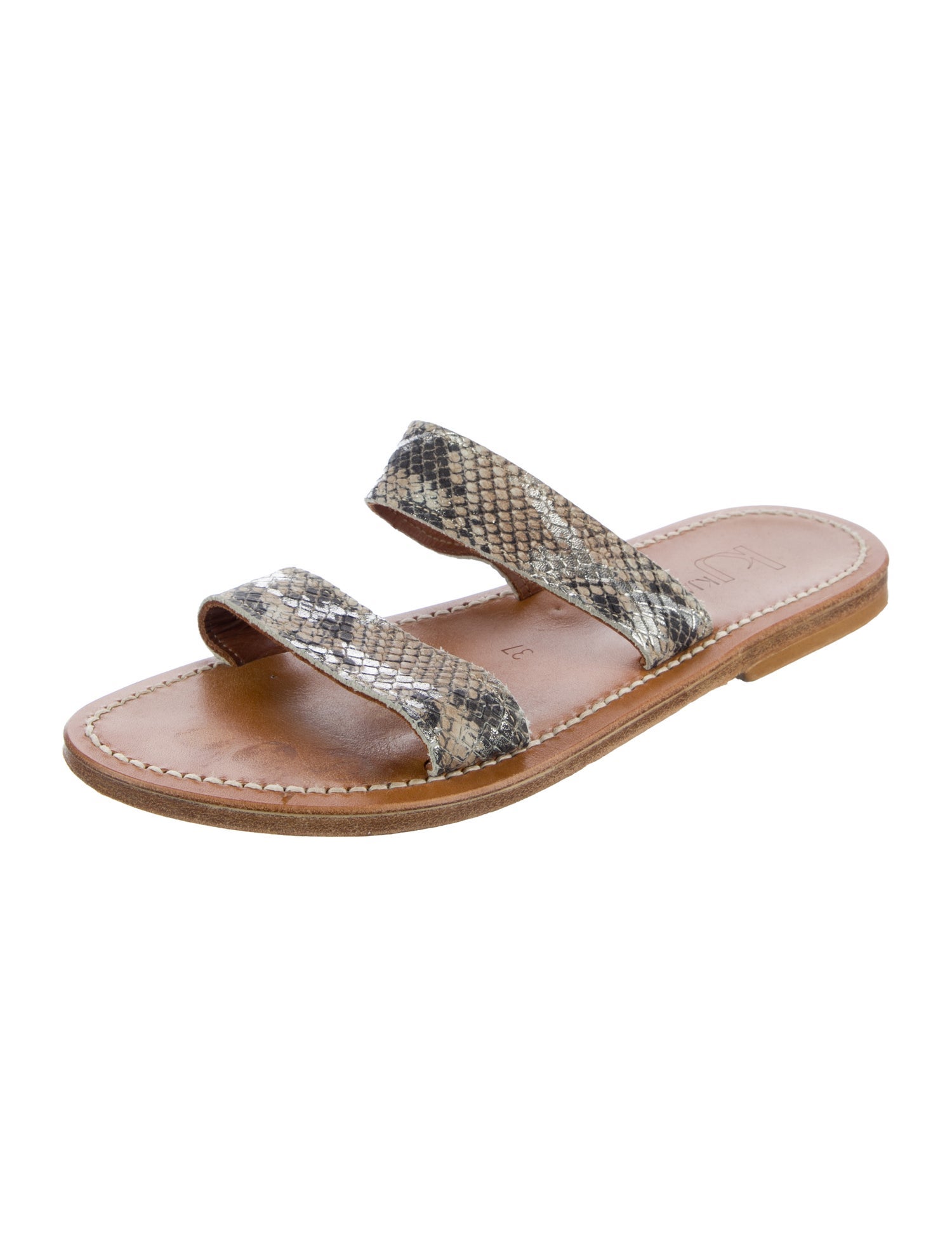 K.Jacques Leather Animal Print Slides