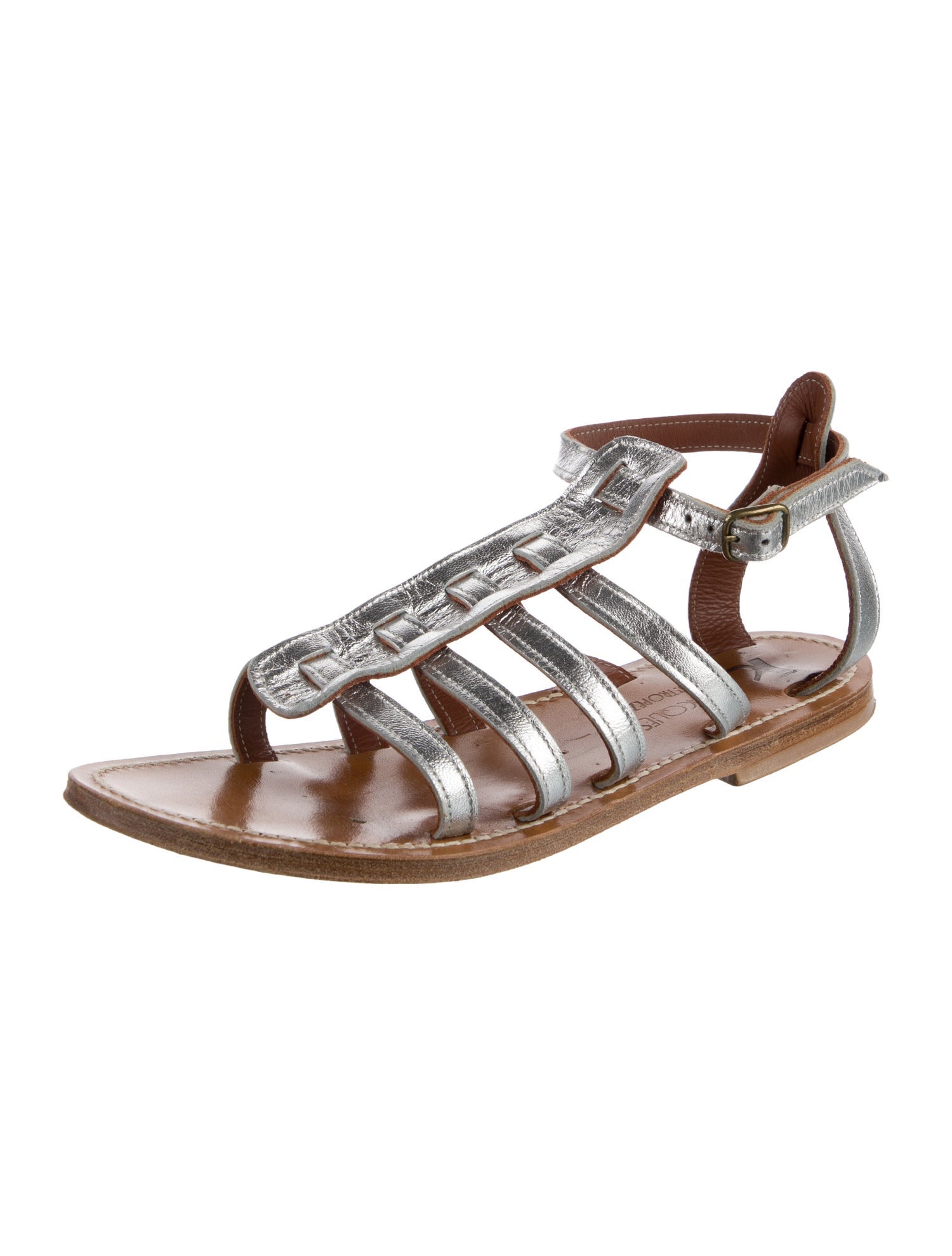 K.Jacques Leather Fringe Trim Accent Gladiator Sandals