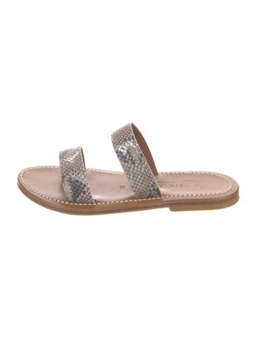 Pre-owned Kjacques Leather Animal Print Slides In Neutral