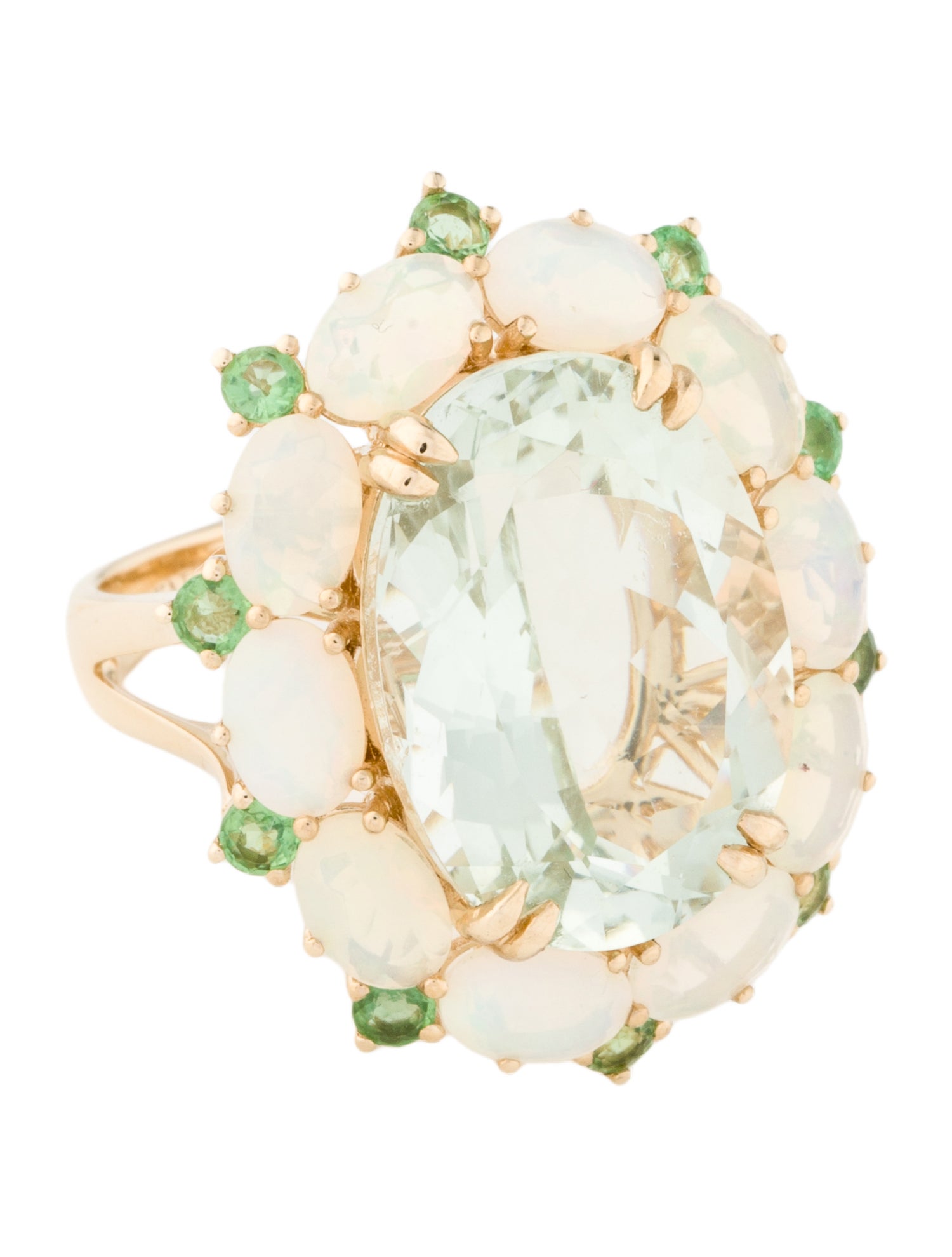 Kai Fine Jewelry 14K 12.43ct Prasiolite, Opal, Tourmaline & Tsavorite Garnet Cocktail Ring
