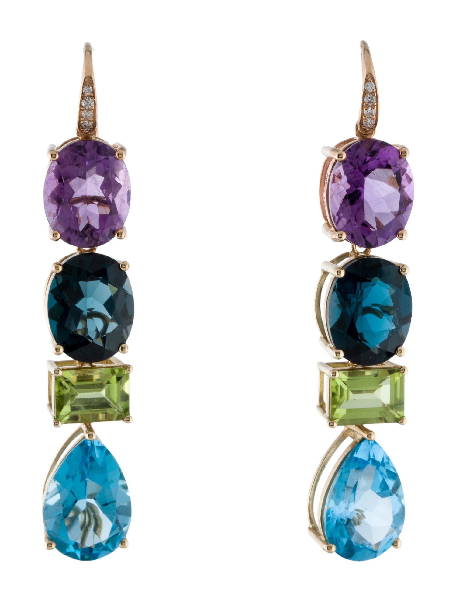 Kai Fine Jewelry 14K Topaz, Amethyst, Peridot & Diamond Convertible Chandelier Earrings