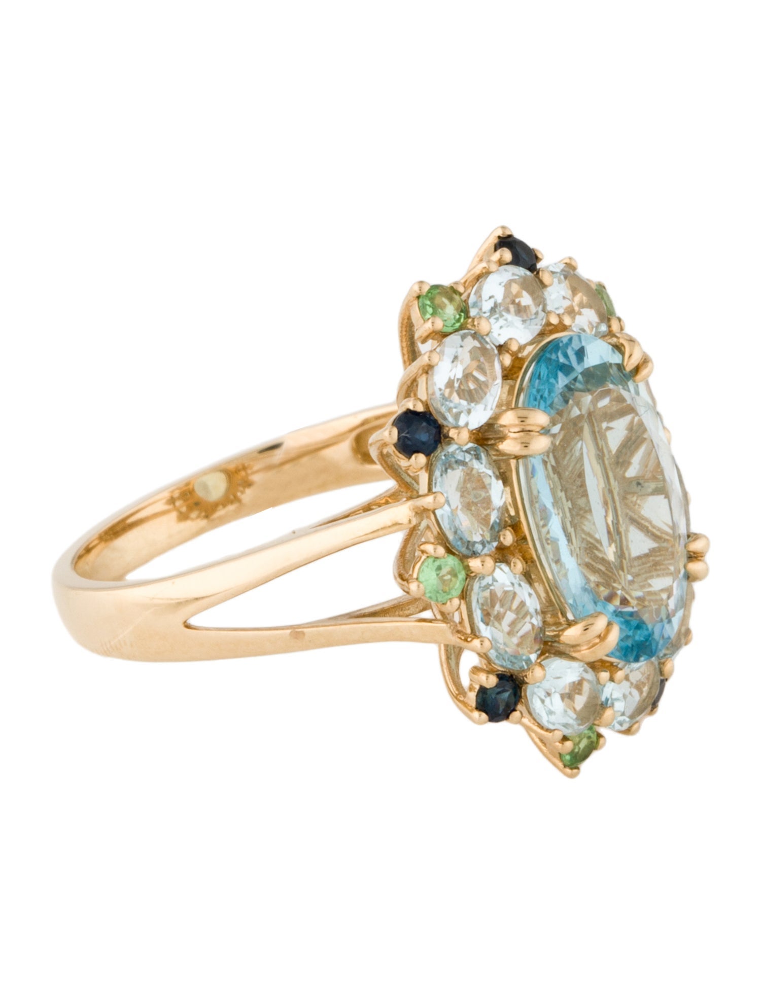 Kai Fine Jewelry 14K Aquamarine, Tsavorite Garnet & Sapphire Cocktail Ring