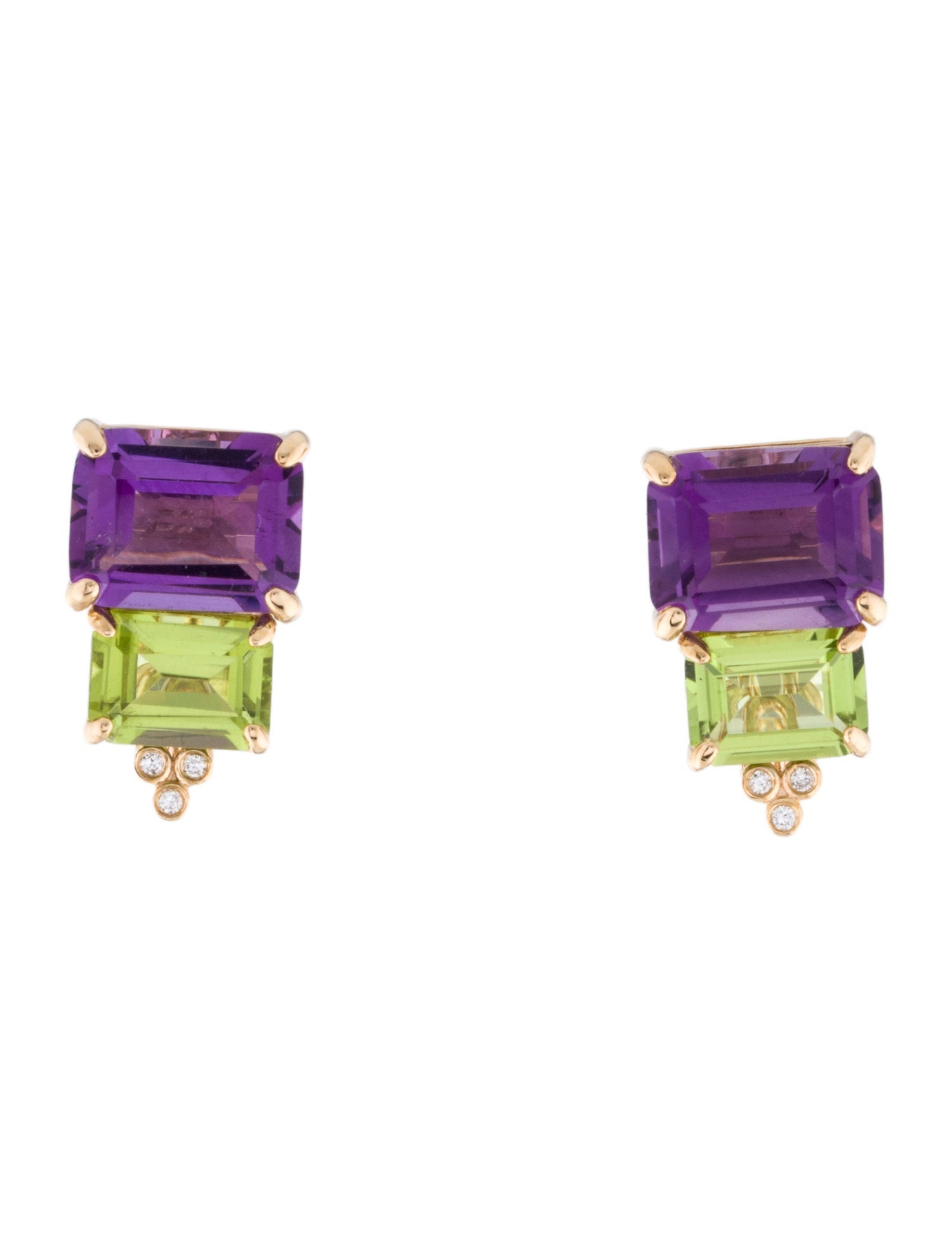 Kai Fine Jewelry 14K Amethyst, Peridot & Diamond Stud Earrings