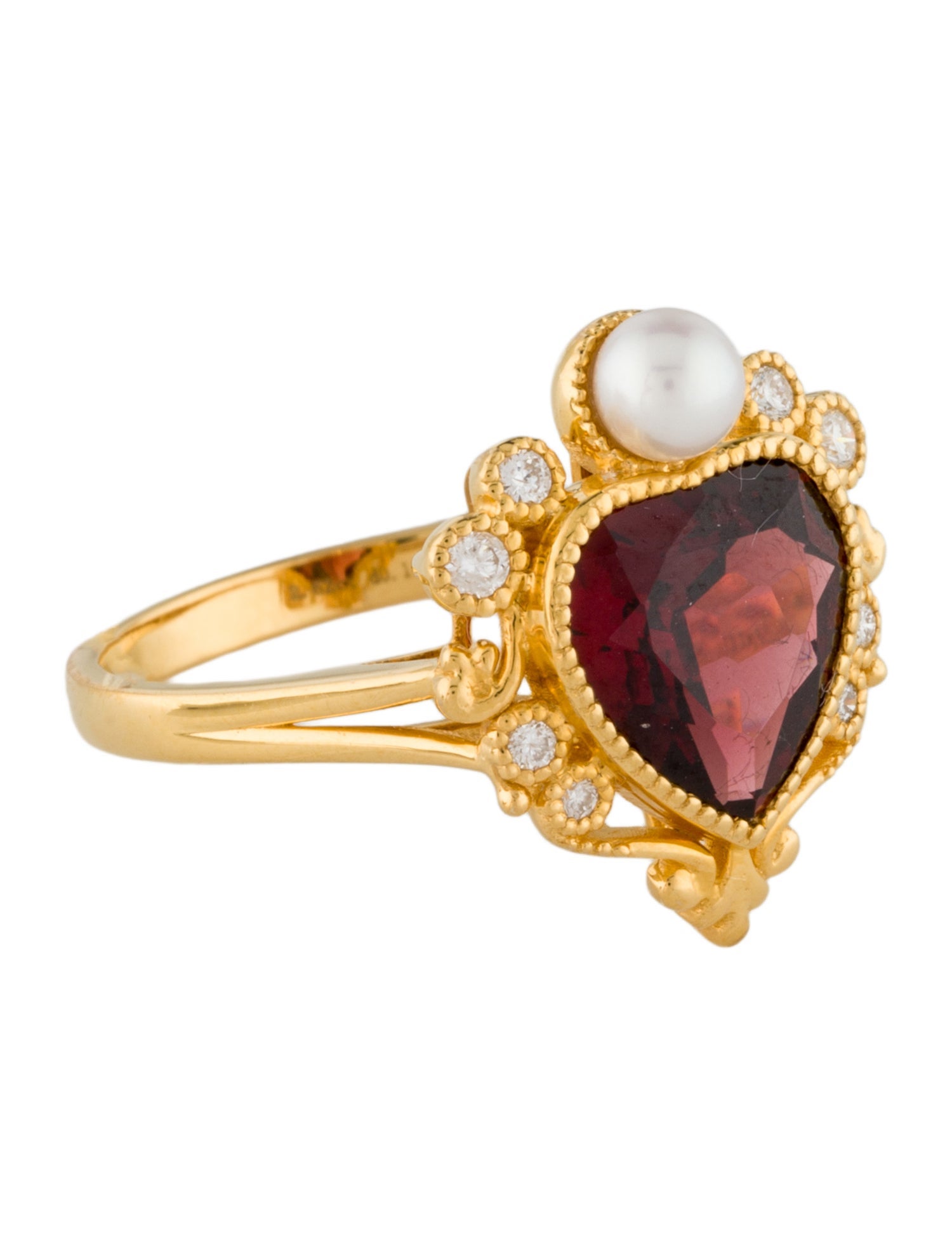 Kai Fine Jewelry 14K Pearl, Garnet & Diamond On My Heart Cocktail Ring