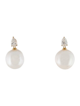 Kai Fine Jewelry 14K Pearl & 1.00ctw Lab-Grown Diamond Drop Earrings