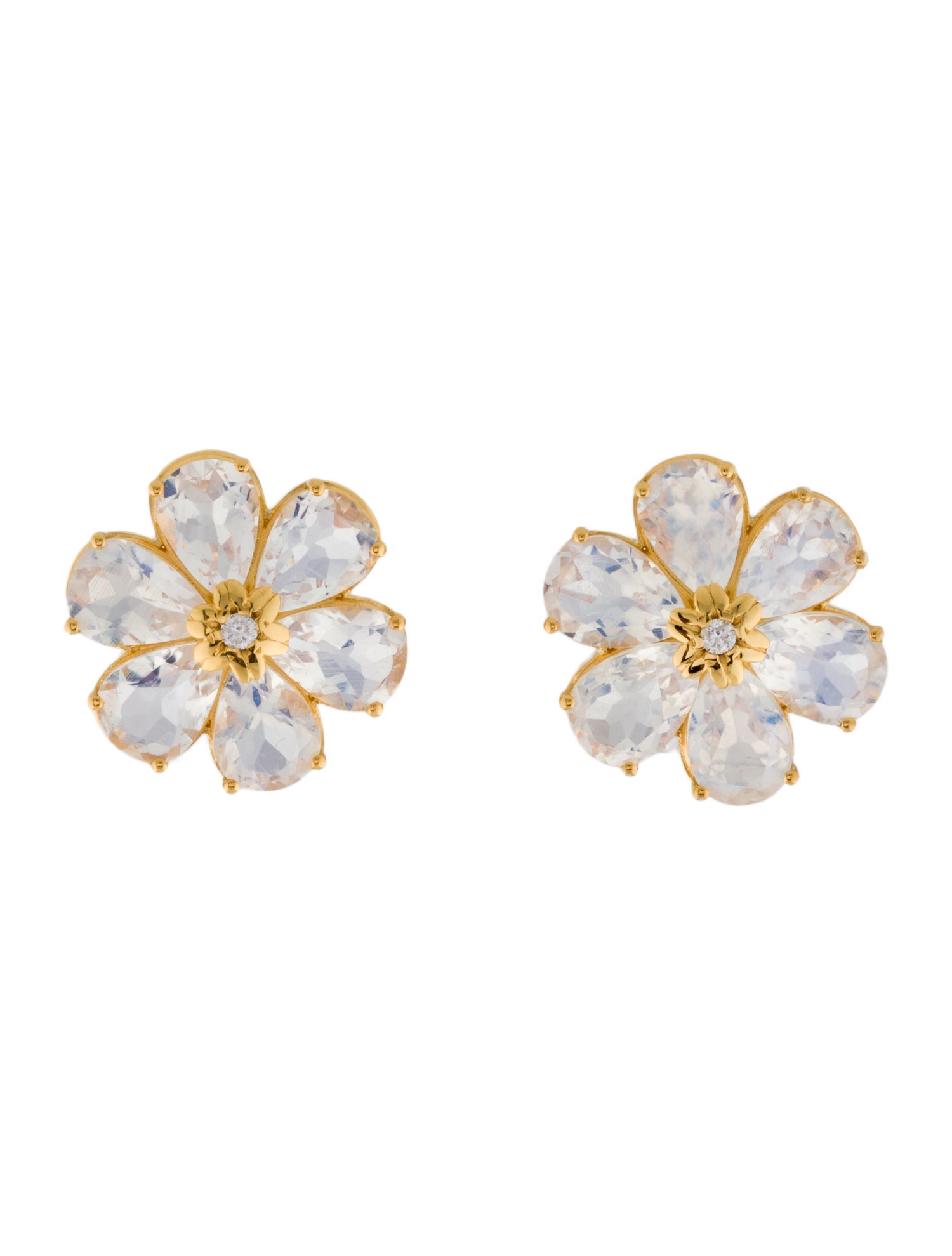 Kai Fine Jewelry 14K Moonstone & Diamond Flower Stud Earrings