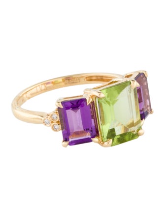 Kai Fine Jewelry 14K 2.25ct Peridot, Amethyst & Diamond Cocktail Ring