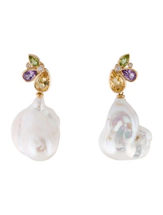 Kai Fine Jewelry 14K Pearl & Multistone Tropical Butterfly Convertible Drop Earrings