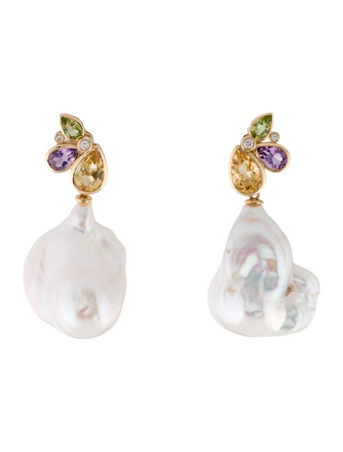 Kai Fine Jewelry 14K Pearl & Multistone Tropical Butterfly Convertible Drop Earrings