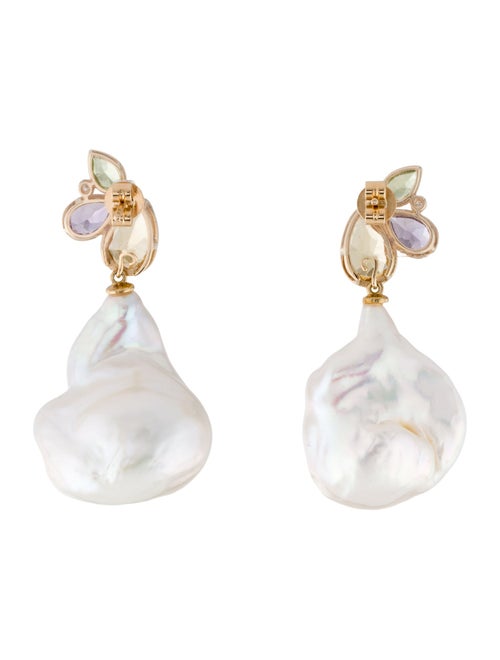Kai Fine Jewelry 14K Pearl & Multistone Tropical Butterfly Convertible Drop Earrings