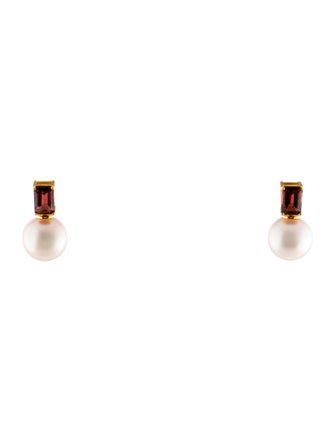 Kai Fine Jewelry 14K Pearl & Garnet Drop Earrings