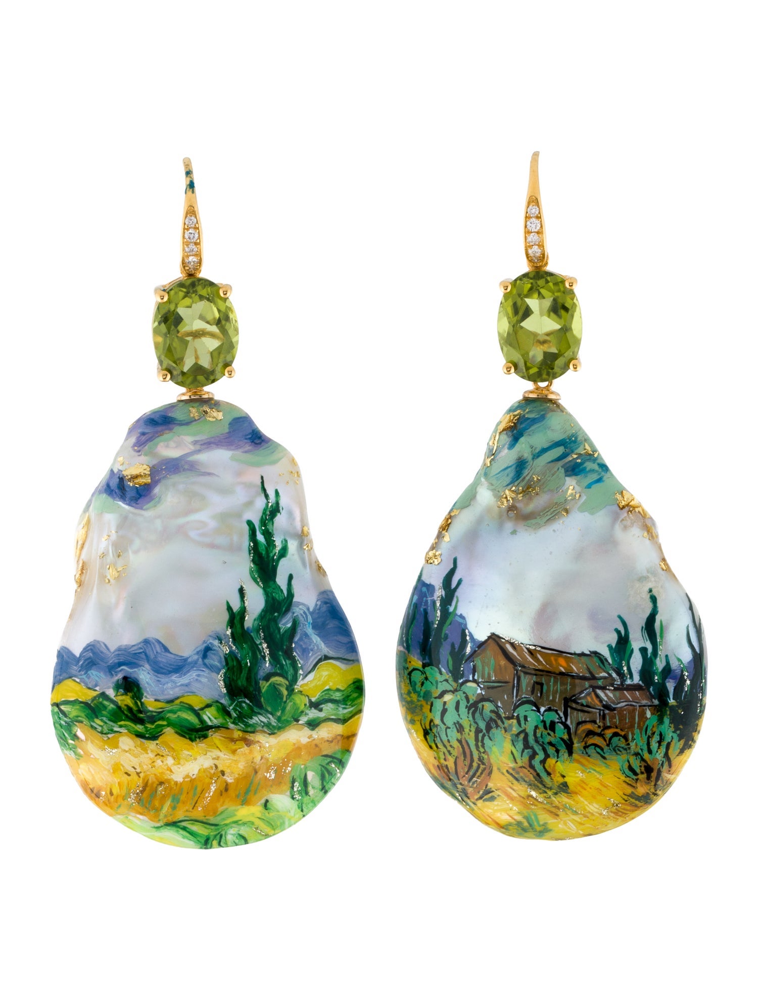 Kai Fine Jewelry 14K Pearl, Peridot & Diamond 'Wheatfield' Drop Earrings