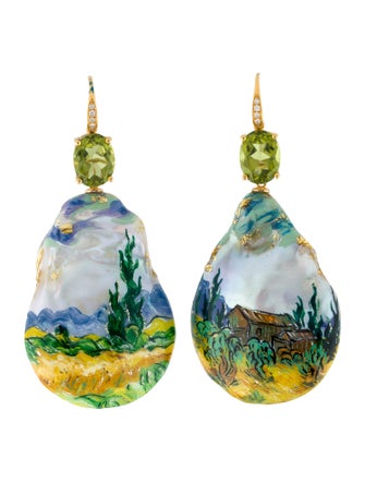 Kai Fine Jewelry 14K Pearl, Peridot & Diamond 'Wheatfield' Drop Earrings
