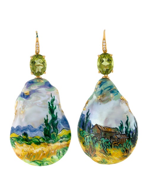 Kai Fine Jewelry 14K Pearl, Peridot & Diamond 'Wheatfield' Drop Earrings