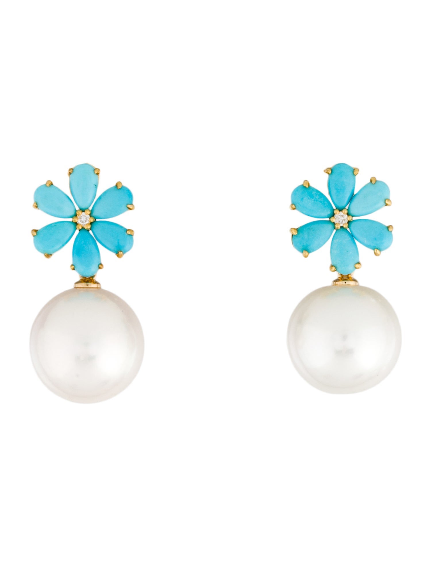Kai Fine Jewelry 14k Pearl, Turquoise & Diamond Flora Blossom Convertible Drop Earrings