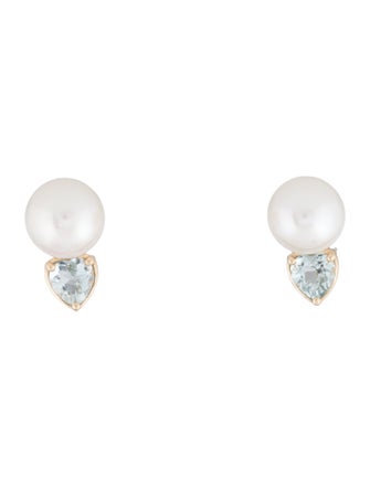 Kai Fine Jewelry 14K Pearl & Aquamarine Venus Heart Stud Earrings
