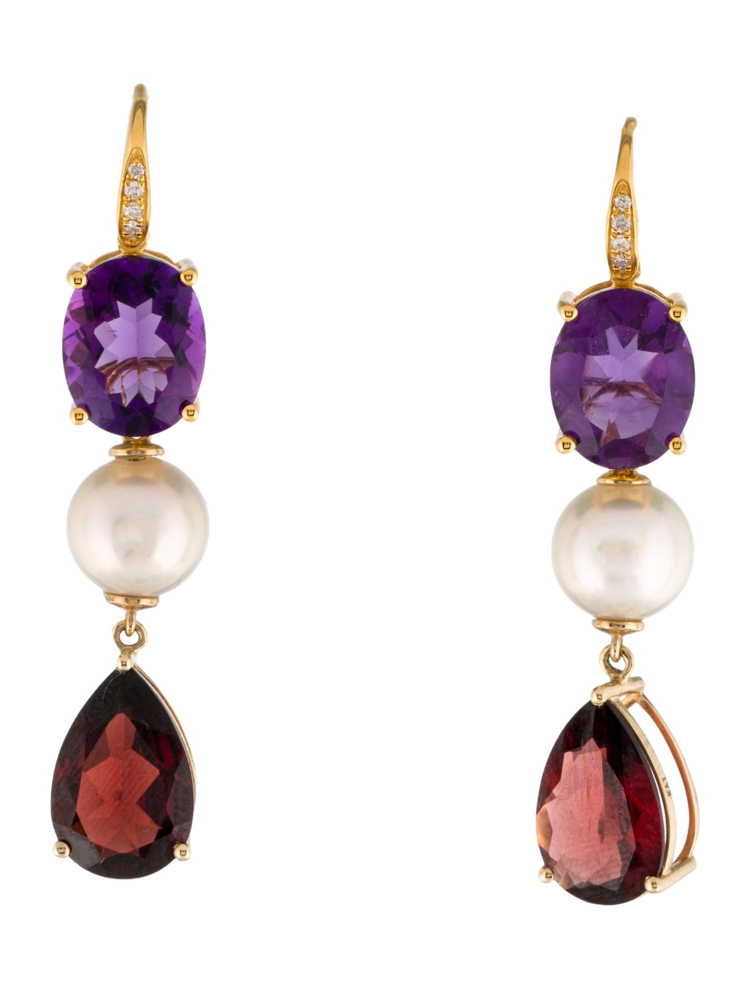 Kai Fine Jewelry 14K Pearl, Diamond, Amethyst, & Garnet Convertible Drop Earrings