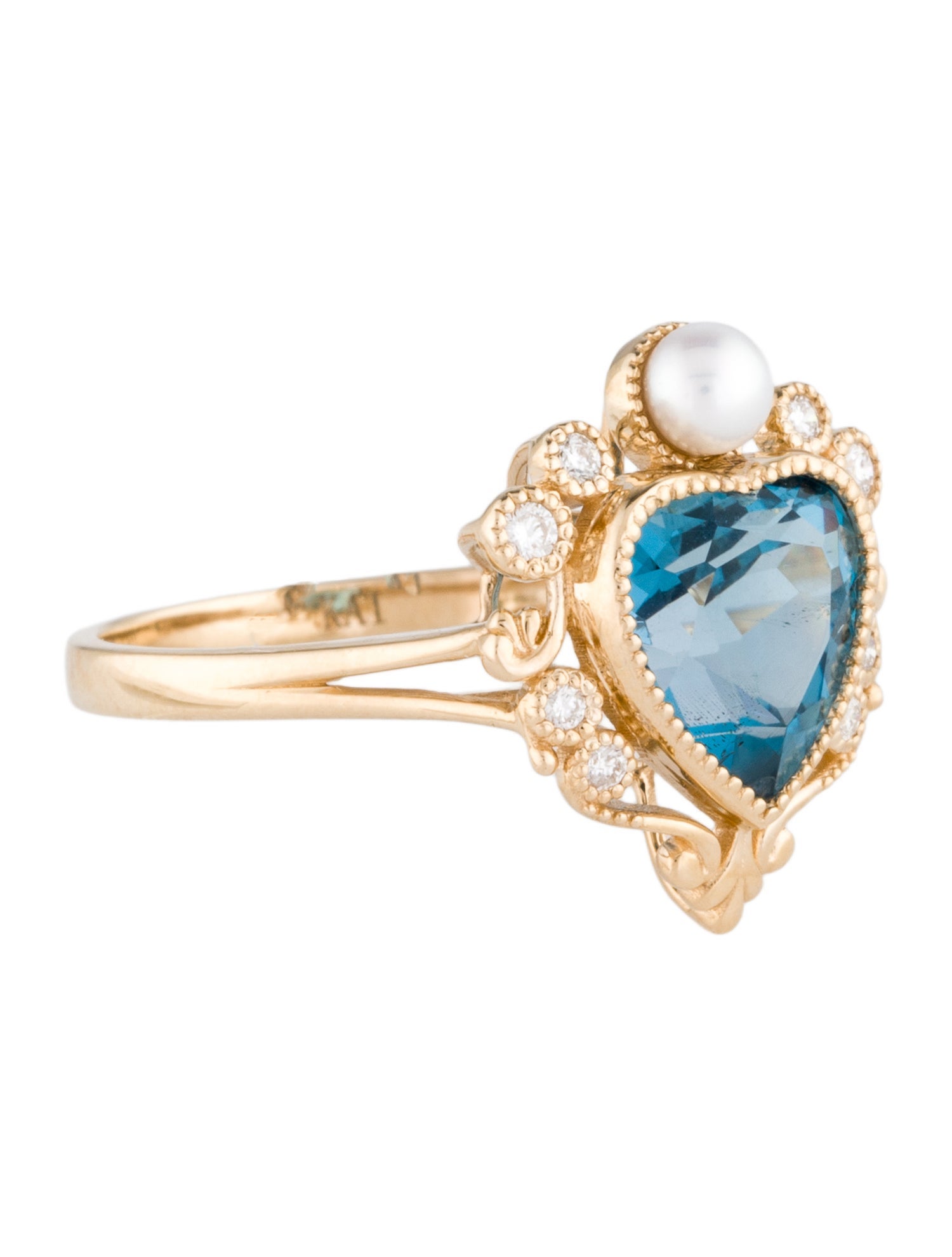 Kai Fine Jewelry 14K Pearl, Diamond, & Topaz Heart Cocktail Ring